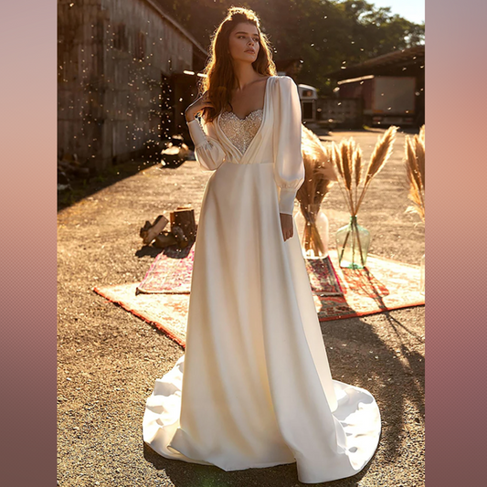 Jasmine | Simple Chiffon Vintage Wedding Dress with Long Sleeves | Vintage with a Twist.