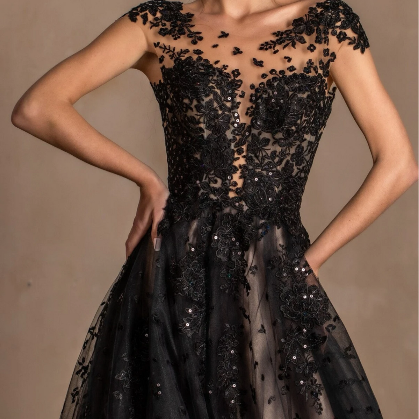 Lysandra | Glamorous & Mysterious | Sequinned Appliqued Black Alternative Wedding Dress, Prom Dress, Formal Evening Gown.