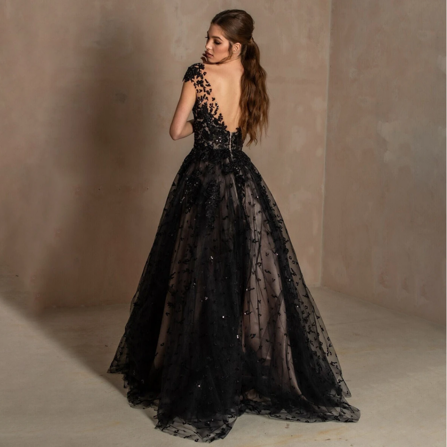 Lysandra | Glamorous & Mysterious | Sequinned Appliqued Black Alternative Wedding Dress, Prom Dress, Formal Evening Gown.