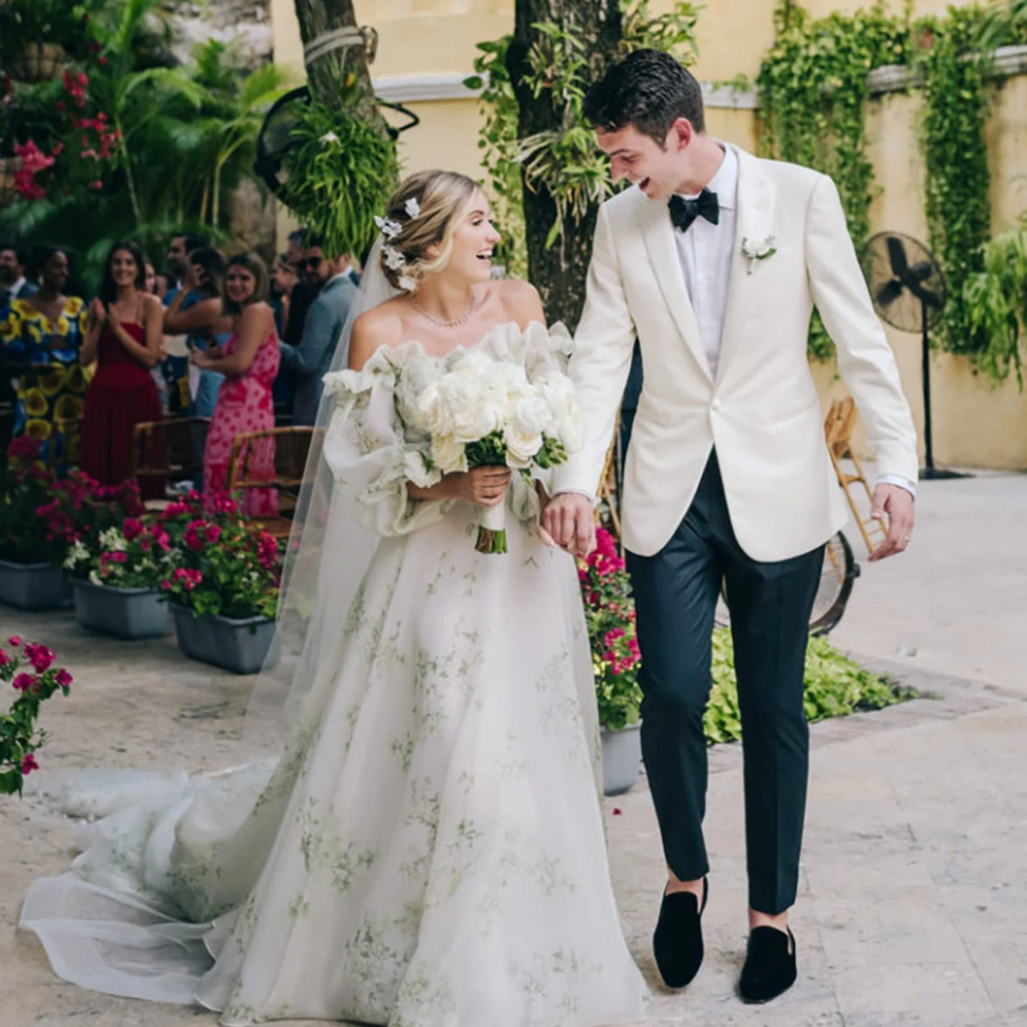 SALE Eden | An enchanting Fairytale Sage Green Floral Print Wedding Gown | Long Puff Sleeves | Scalloped Ruffled Neckline.