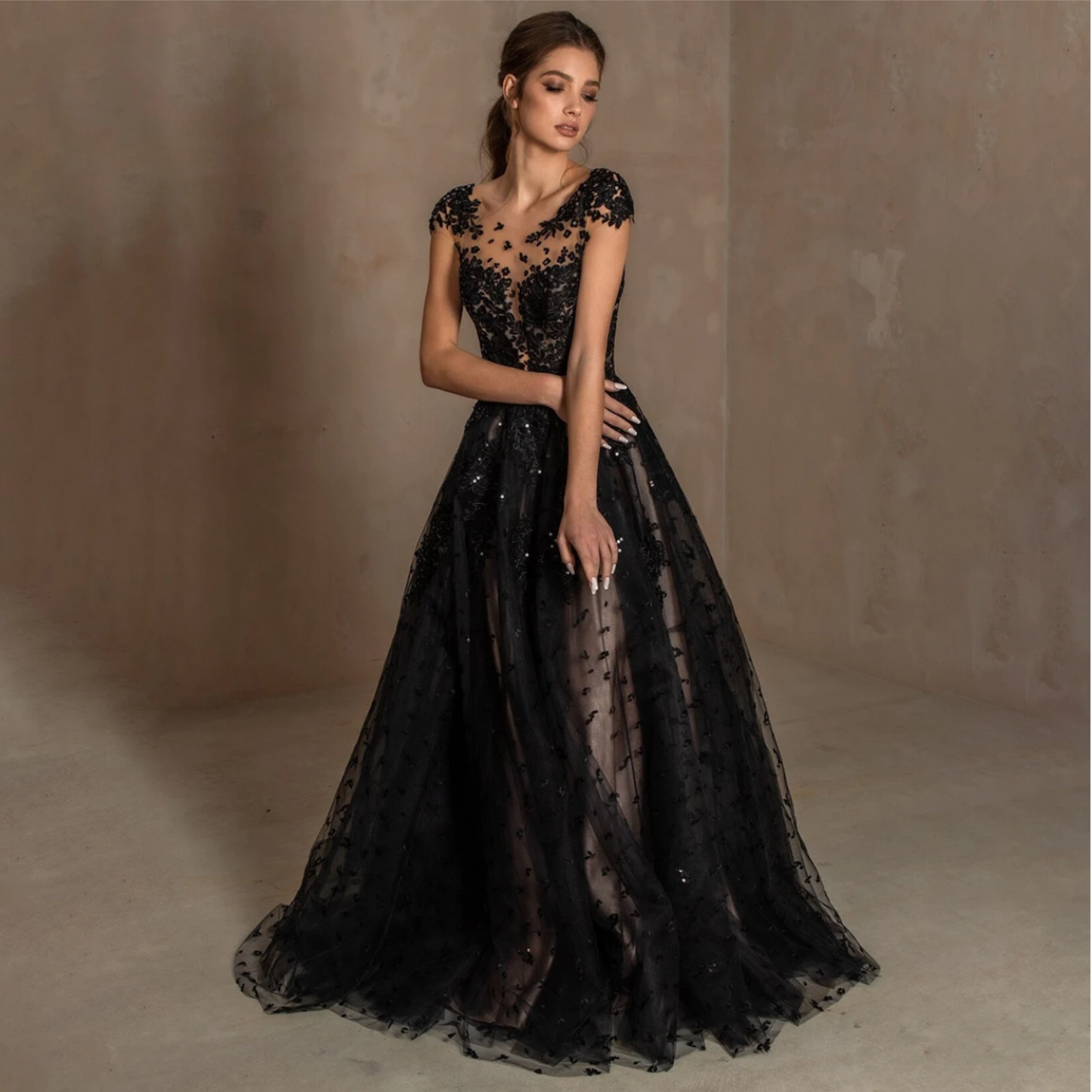 Lysandra | Glamorous & Mysterious | Sequinned Appliqued Black Alternative Wedding Dress, Prom Dress, Formal Evening Gown.