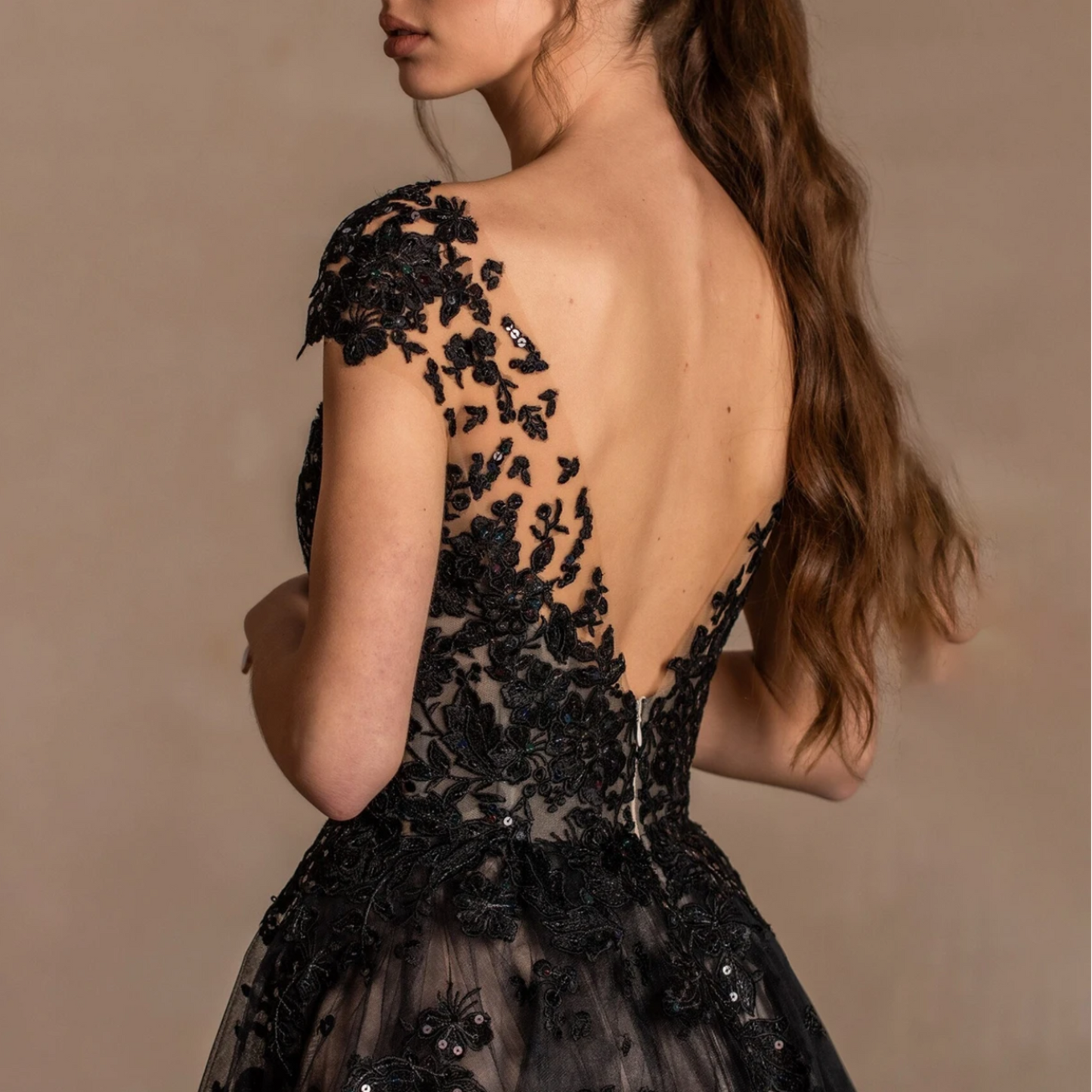 Lysandra | Glamorous & Mysterious | Sequinned Appliqued Black Alternative Wedding Dress, Prom Dress, Formal Evening Gown.