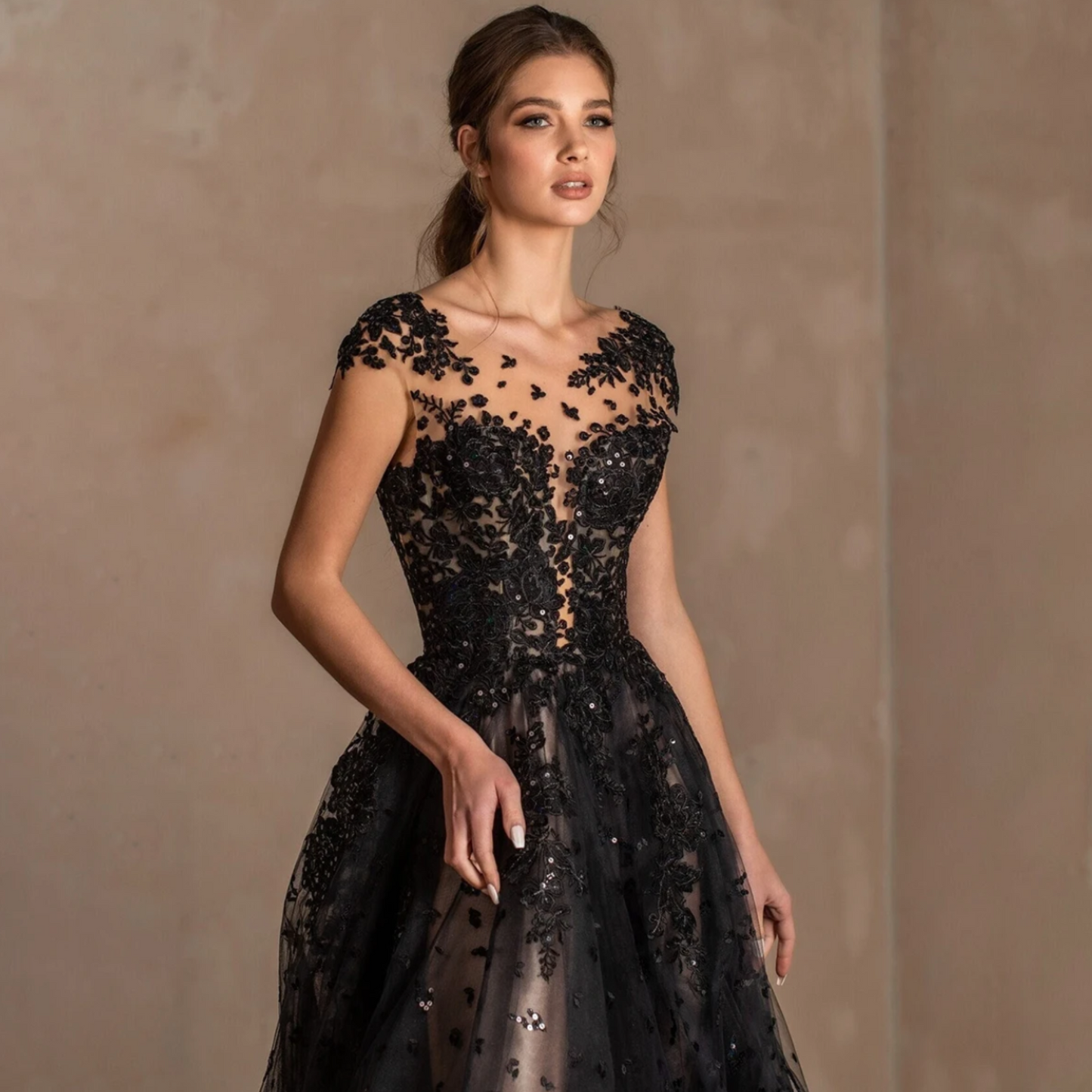 Lysandra | Glamorous & Mysterious | Sequinned Appliqued Black Alternative Wedding Dress, Prom Dress, Formal Evening Gown.