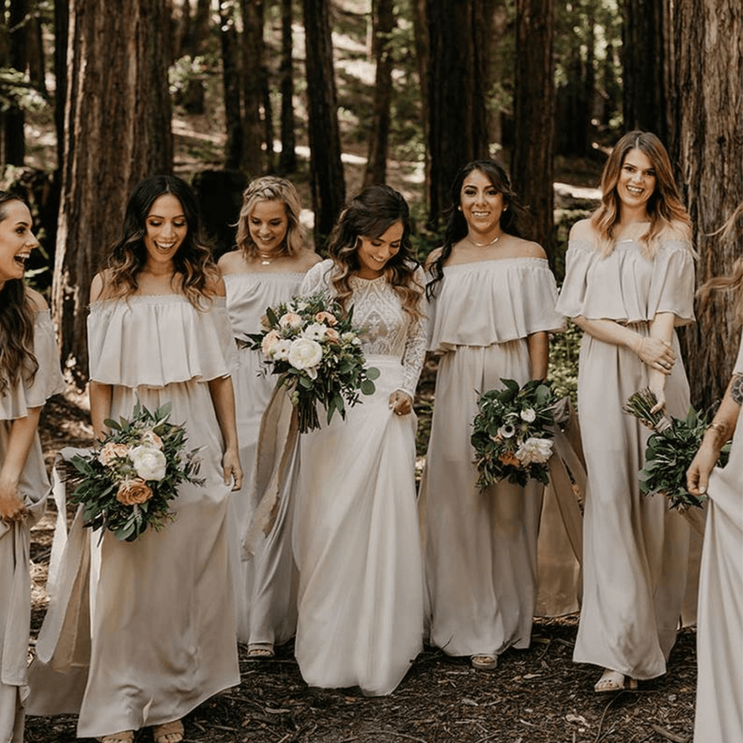 Elowen | Timeless Elegance Meets Bohemian Beauty. Long Lace Sleeve & Bodice with Chiffon Skirt and Pearl Beading Wedding Gown in Off-White.