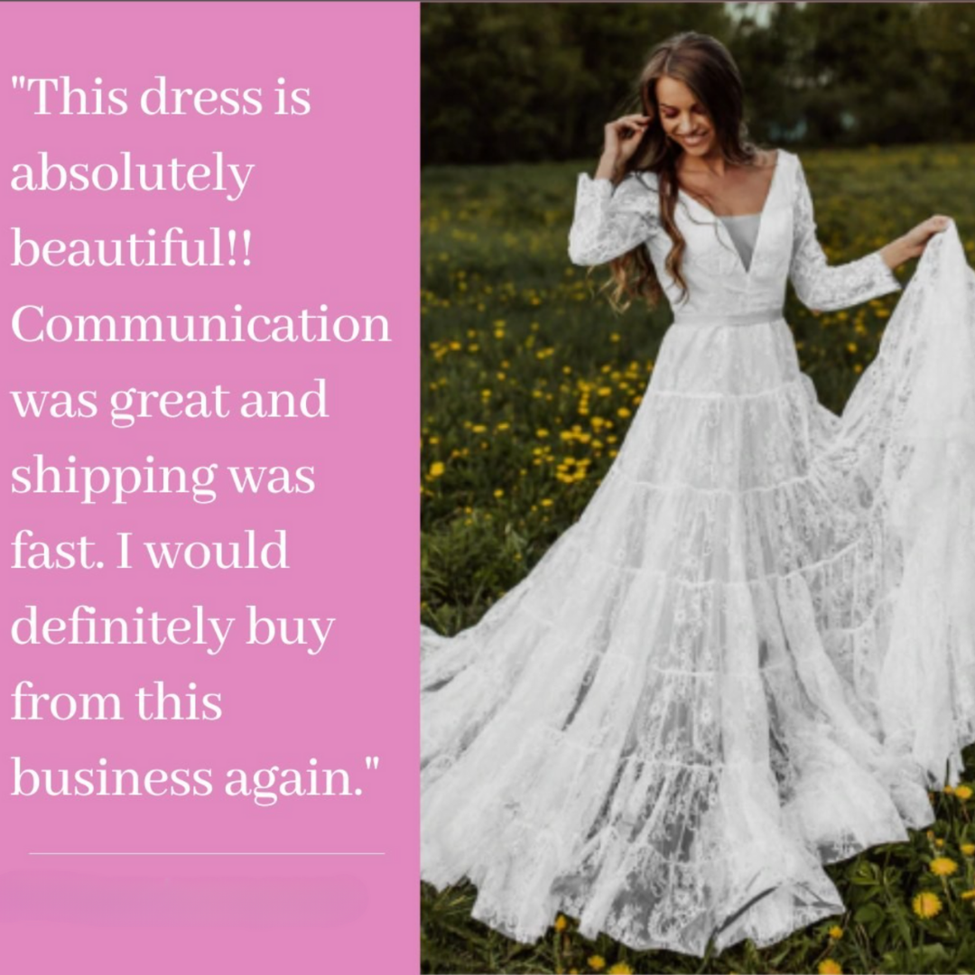 Gorgeous Long sleeve bohemian wedding gown with belt. Review.